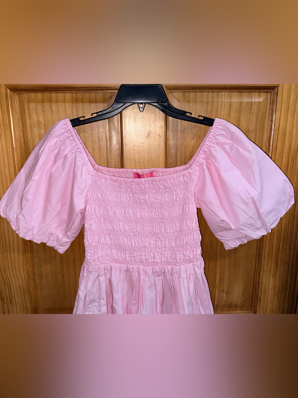 NWT Simply Southern Pink Smocked Square-Neck Puff Sleeve Scalloped Blouse-S - Picture 4 of 13